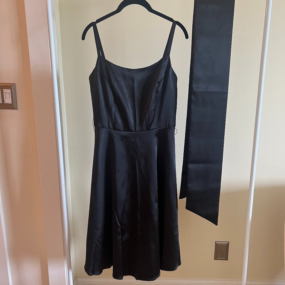 Classic Cocktail Dress, Black Satin, Size 8, Robin Jordan